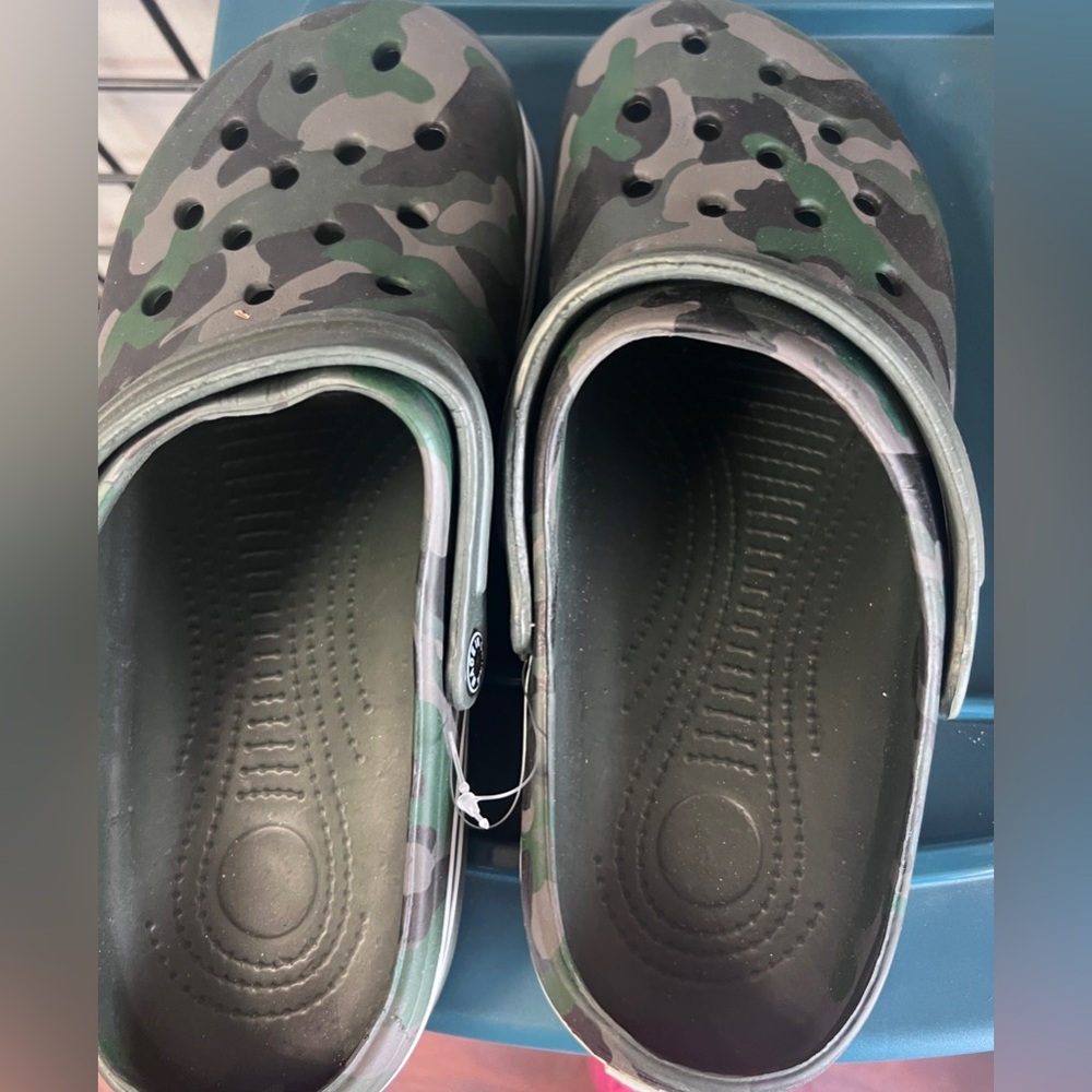CROCS Green and Black Perforated Clogs with Rotating Heel Strap